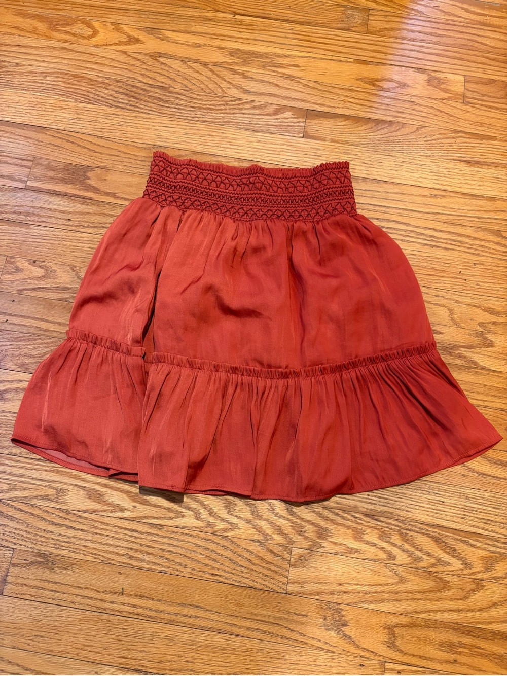 Boden Rust Red Smocked Waist Tiered Mini Skirt